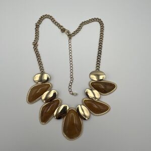 Vintage Shofel Bros AVON Gold Tone Marbled Honey Color Stone Necklace